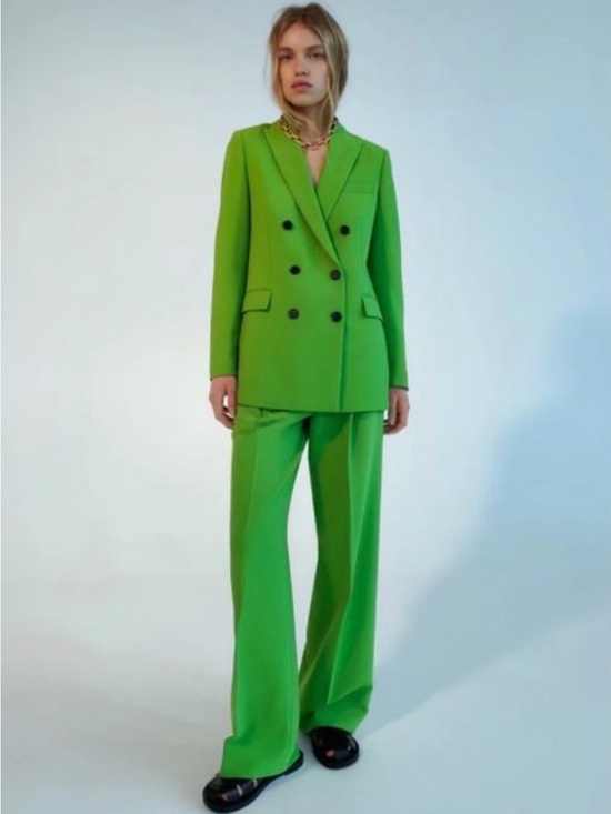 Zara Pants - Zara women’s Double-Breasted Suit in Lime Green